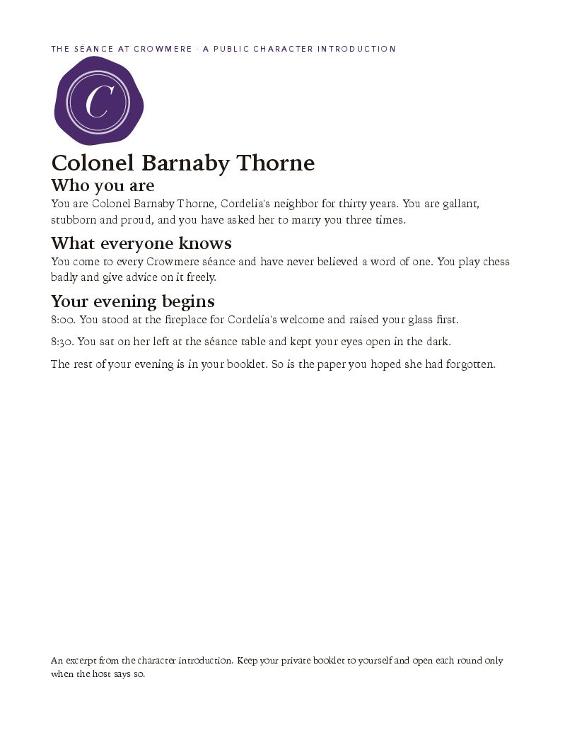 A public character introduction: Colonel Barnaby Thorne