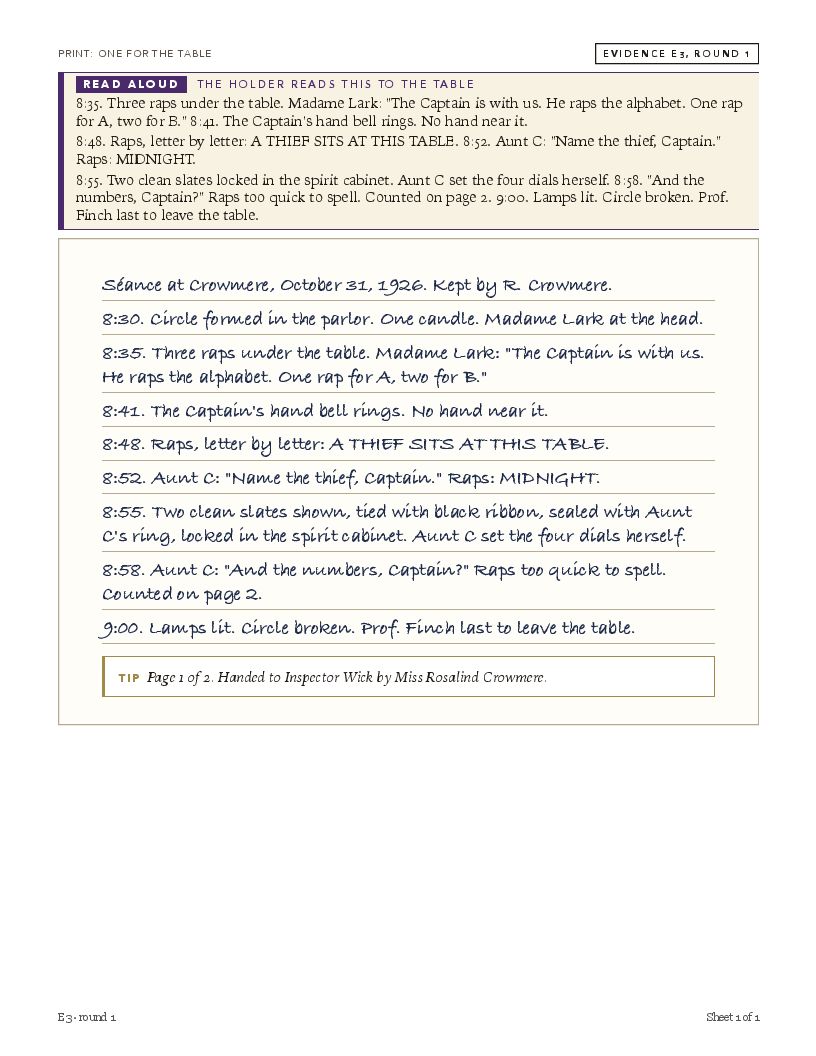 From the first envelope: Séance transcript, page 1
